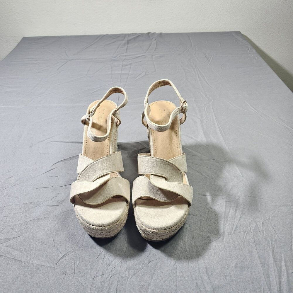 Coutgo Open Toe Light Khaki Wedge Heels Size 9.5